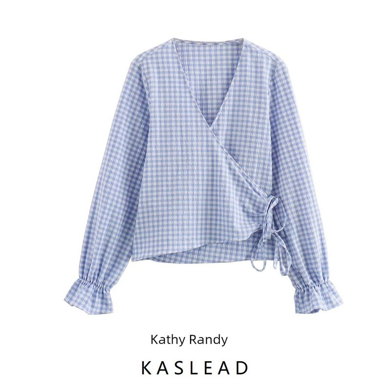 Kaslead New Arrival Women's Fashion Style Fashion All-Match Plaid Double Breasted Shirt 2298166