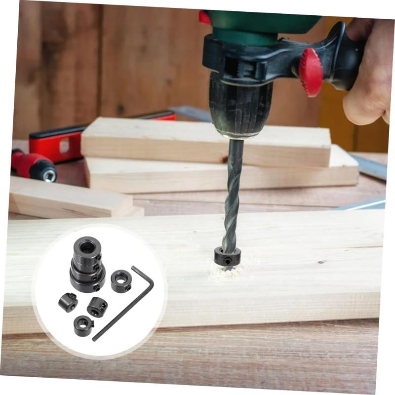 9PCS Depth Stop Drill Bit Collar Set Positioner Ring and Hex Wrench Tighten The Stopper Set Screws Woodworking Tool