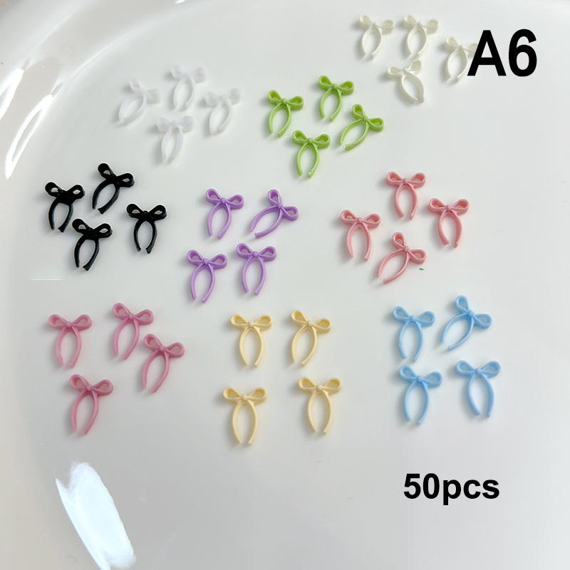 50Pcs For A Chic And Trendy Manicure Look Ribbon Bowtie Nail Charms Light Luxury Ins-Style Nail Art With 3D Resin Decor