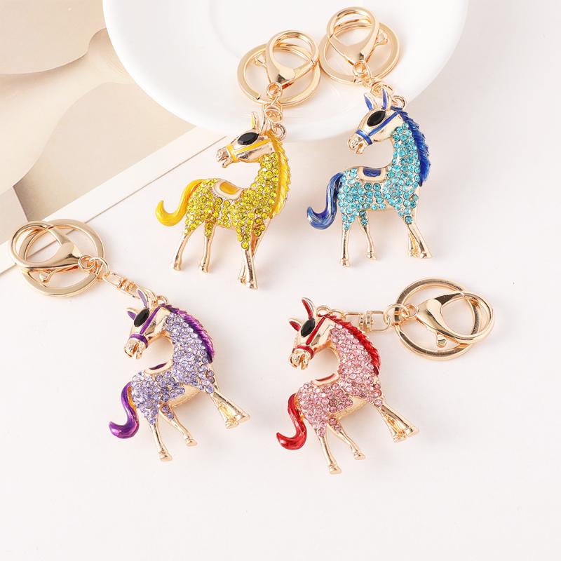 Fashion Metal Rhinestone Pony Keychain Pendant For Women Men Zodiac Horse Car Keyring Backpack Decoration Jewelry New Year Gift