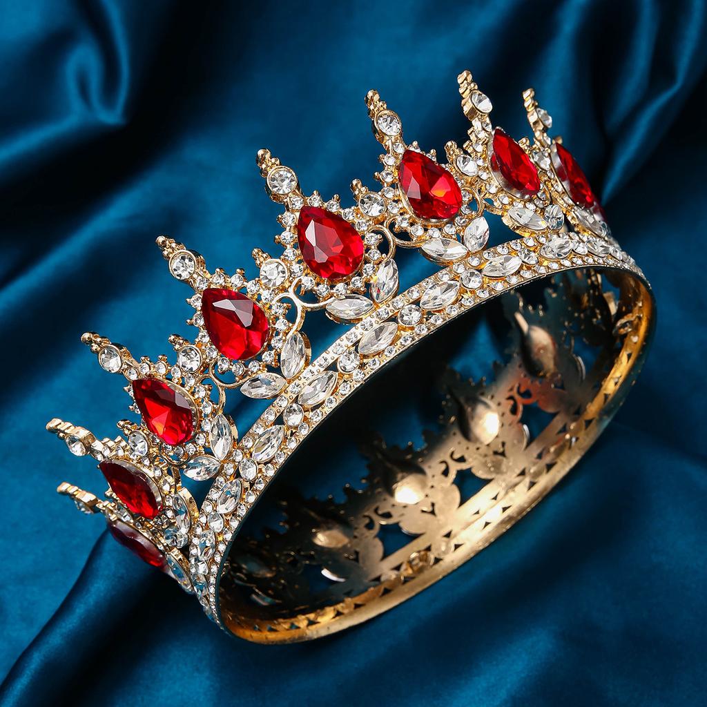 Baroque Luxury Round Wedding Crown Bridal Pageant Rhinestone Crystal Tiaras Crown Molding Headpieces For Queens and King
