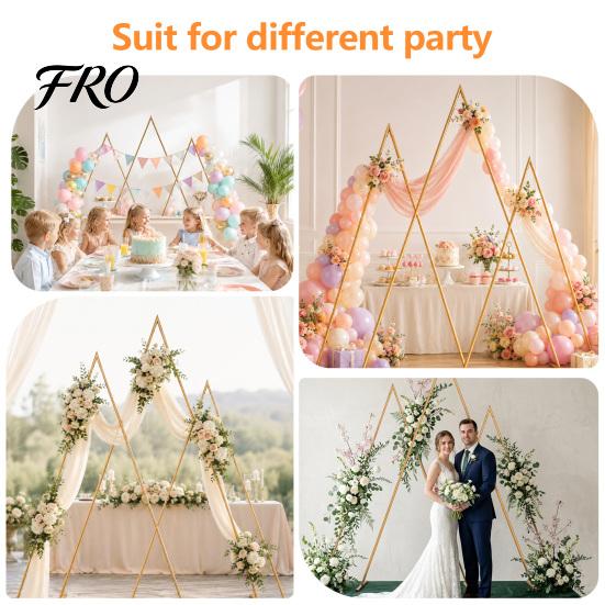 Wedding Arch Props Backdrop Stand, 6.2FT, 7FT, 8.4FT Set of 3 Golden Metal Triangle Ceremony Flower Stand Frame for Baby Shower Birthday Party Balloon