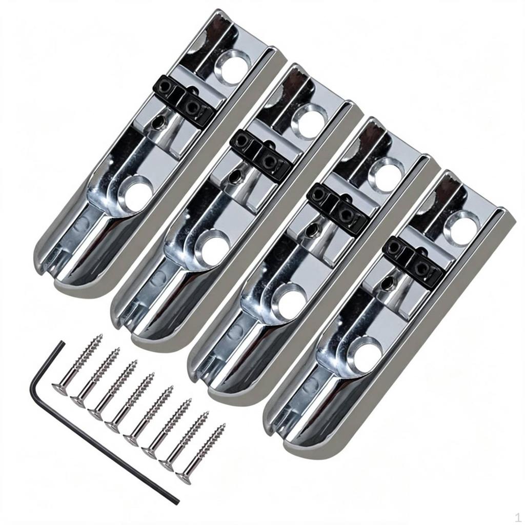 4 Pieces Bass Bridge Saddles Zinc Alloy String Saddle Metal for Instrument Setup