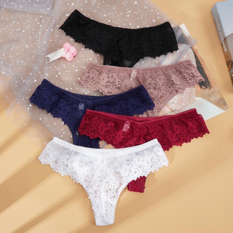 Women Sexy Lace Lingerie Low Waist Thongs G String Transparent Breathable Floral Panties Temptation Underwear