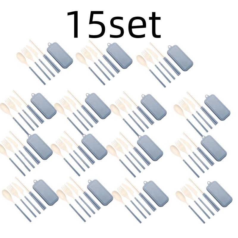 4Pcs Wheat Straw Dinnerware Set Portable Tableware Knife Fork Spoon Chopsticks Set Travel Cutlery Eco-Friendly Utensil Box