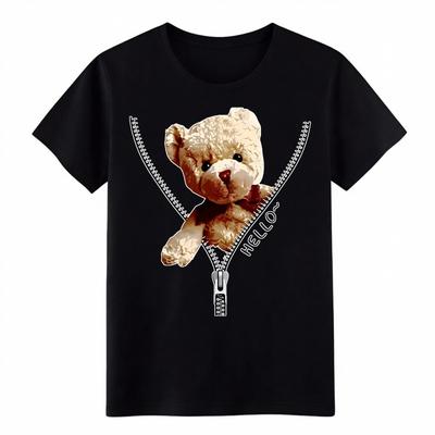 Teddy Bear Zipper "Hello" T-Shirt - Great Gift for Cute Animal & Style Lovers