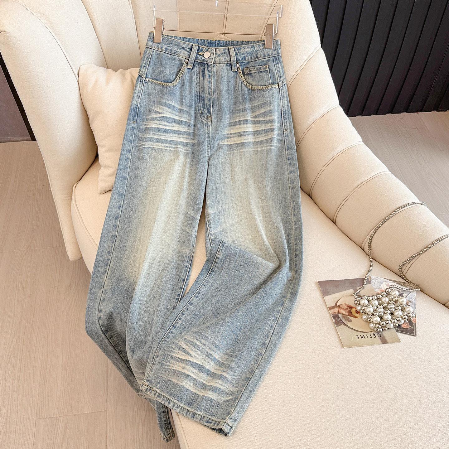 

Aige Embossed Low-Waist Retro Loose Straight-Leg Women s Denim Pants - 2026 Spring Collection M
