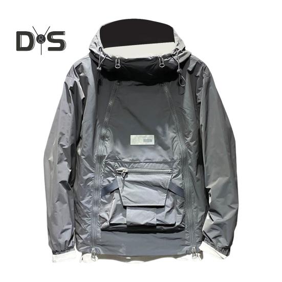 

Мужской тренчкот с капюшоном, завязками на шнурке, длинными рукавами, двойной молнией, однотонный, с большим карманом, уличный стиль, верхняя одежда M серый