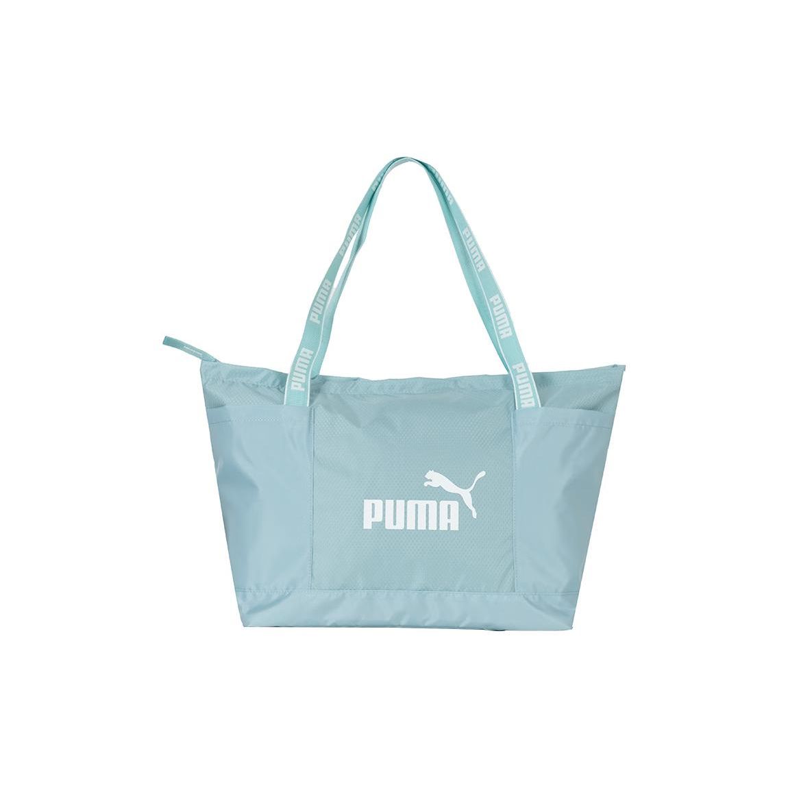 Puma Logo Zipper Closure Fabric Shoulder Tote Bag Regular Women Tote Bags Light-Blue 090266-02 Light Blue