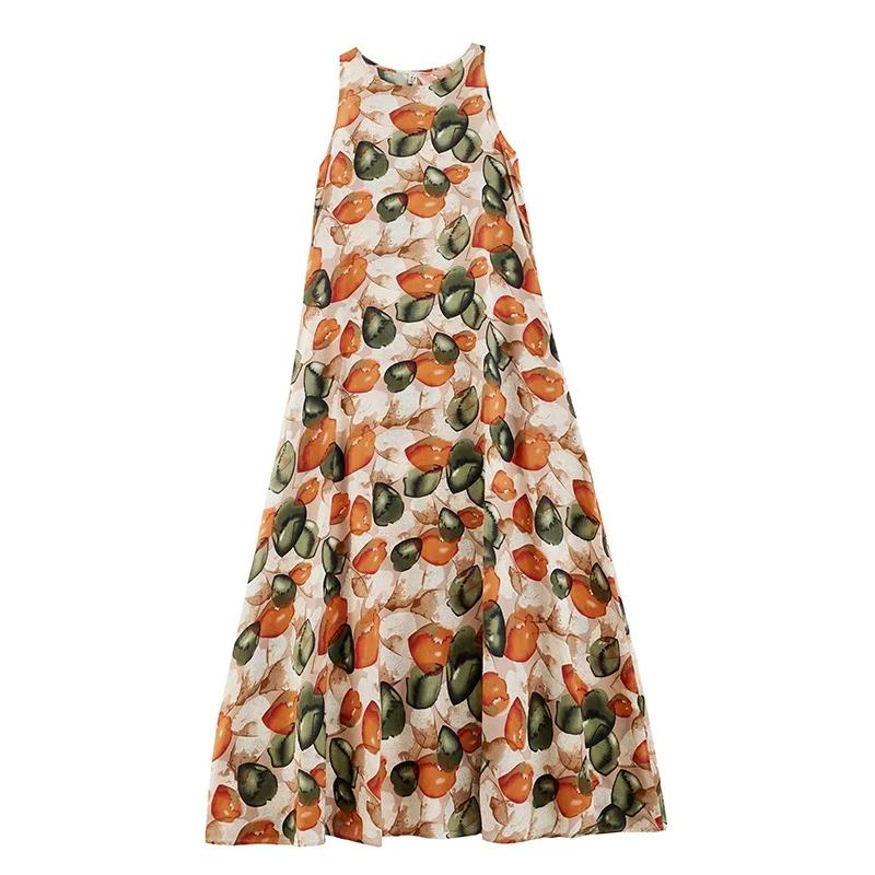 Sleeveless Cotton Vintage Floral New Dresses for Women Casual Loose Long Summer