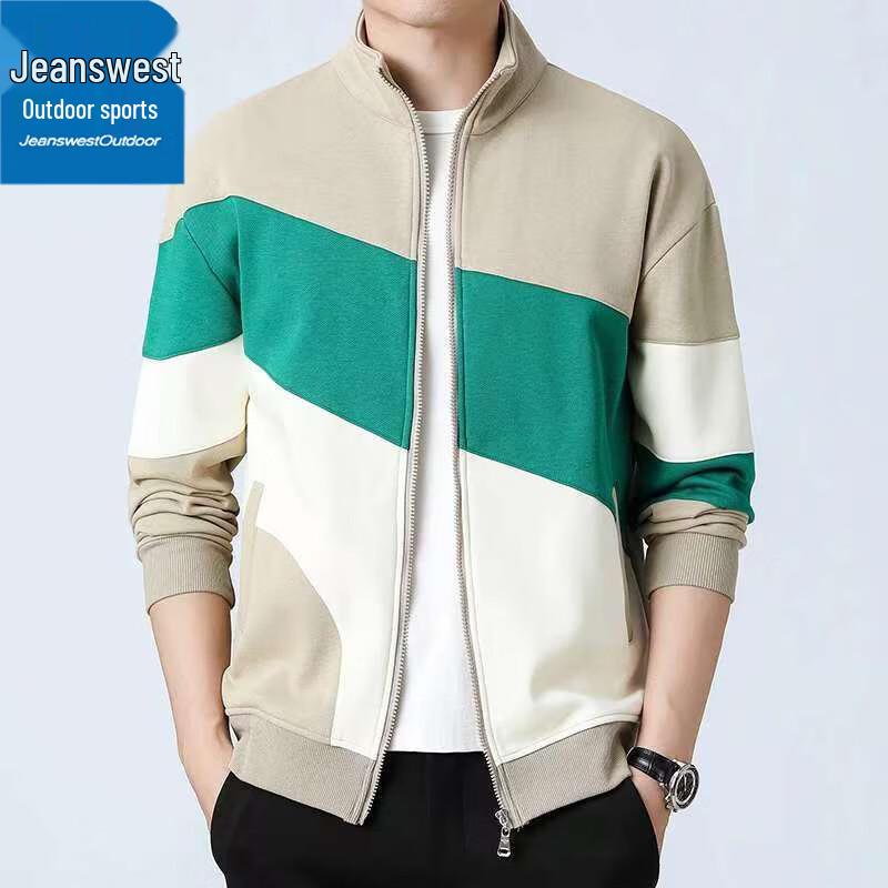 Jeanswest Men's Casual Stand Collar Colorblock Outdoor Sport Jacket
