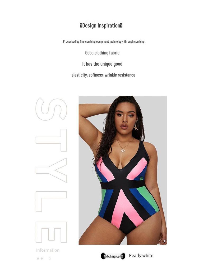 2022 Plus Size Slimming One-Piece V-Neck Spaghetti Strap Swimsuit for Women