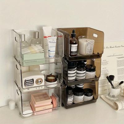 2pcs Desktop Transparent Organiser, Mug & Tea Cup Organiser, Coffee & Snacks Organiser & Skincare Shelf