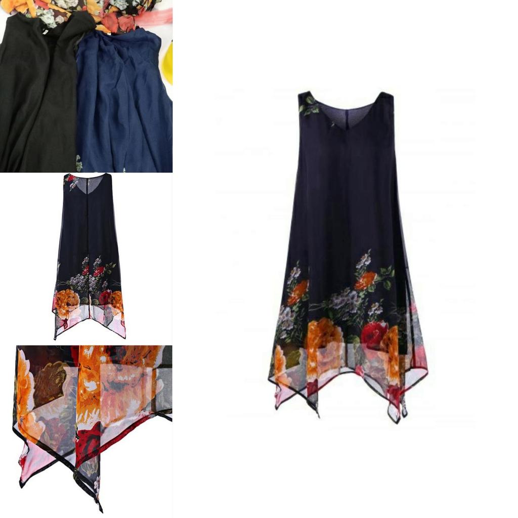 Modisches Sommerkleid in Übergröße für Damen, ärmellos, V-Ausschnitt, bedruckt, für mühelose Eleganz, Premium-Qualität