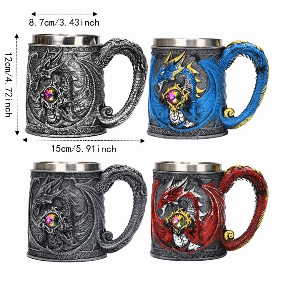 304 Stainless Steel Inner Gothic Flying Dragon Beer Stein 3D Embossed Coffee Mug  Party