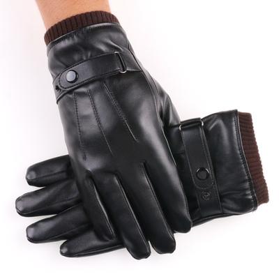Autumn and Winter Men's Gloves Outdoor Riding Cold-proof and Warm Velvet Gloves Luo Kou Three-line Washed Leather Gloves
