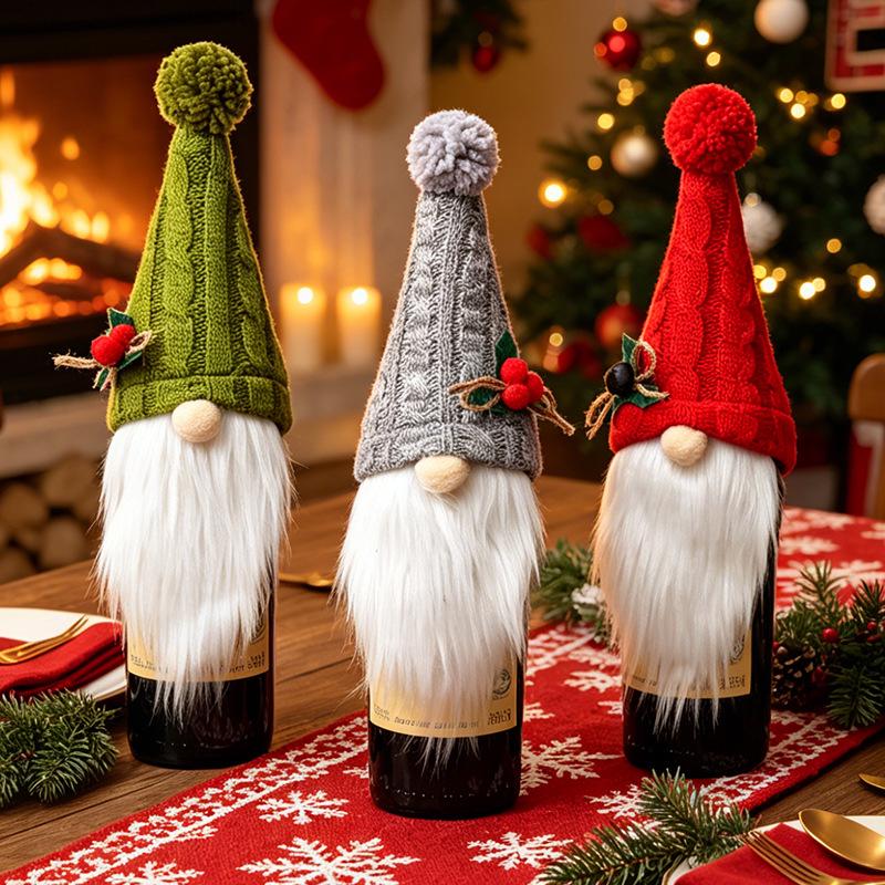 Rudolph Wine Bottle Gnome Set - Christmas Red Wine Cover Decorations