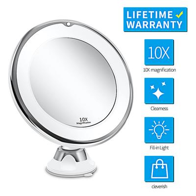 Specchio ingranditore flessibile 10x con illuminazione a LED, touch screen, tavolo da toeletta portatile, batteria a secco