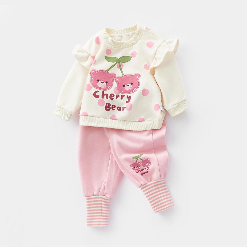 

Весенний хлопковый комплект для малышей 2025: Модный свитшот с длинным рукавом для девочки, двухпредметный, для весны и осени 90 бежевый