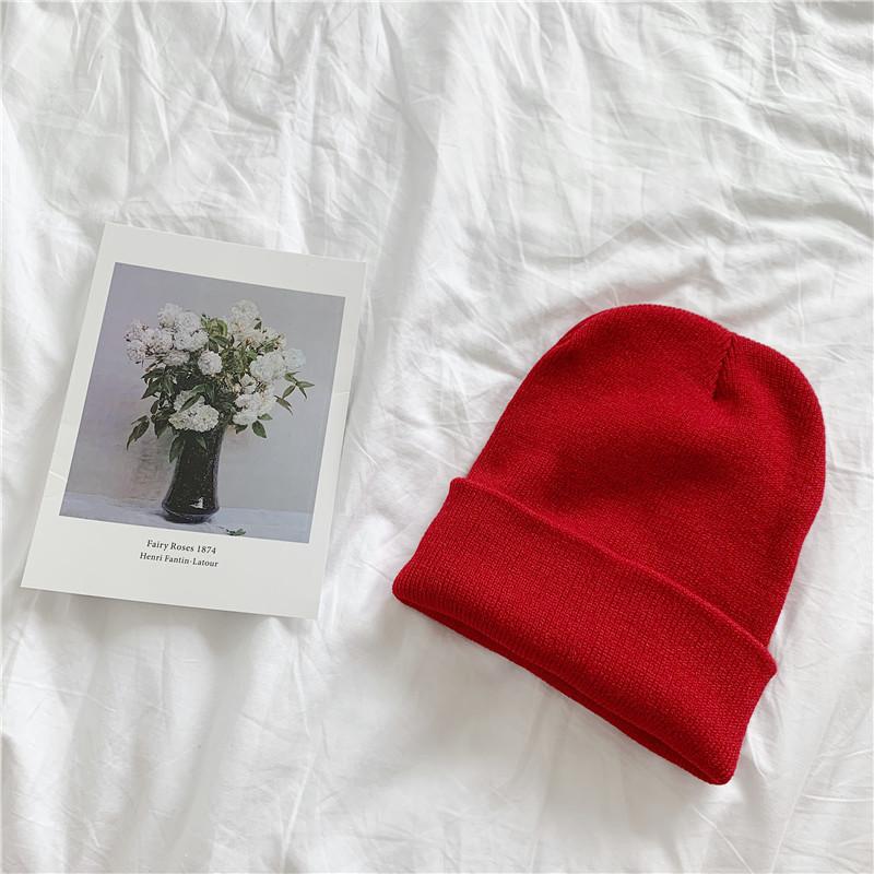 Solid Color Knitted Hat Female Harajuku Versatile Thin Student Wool Hat Female Autumn and Winter Tide Candy Color Pullover Hat