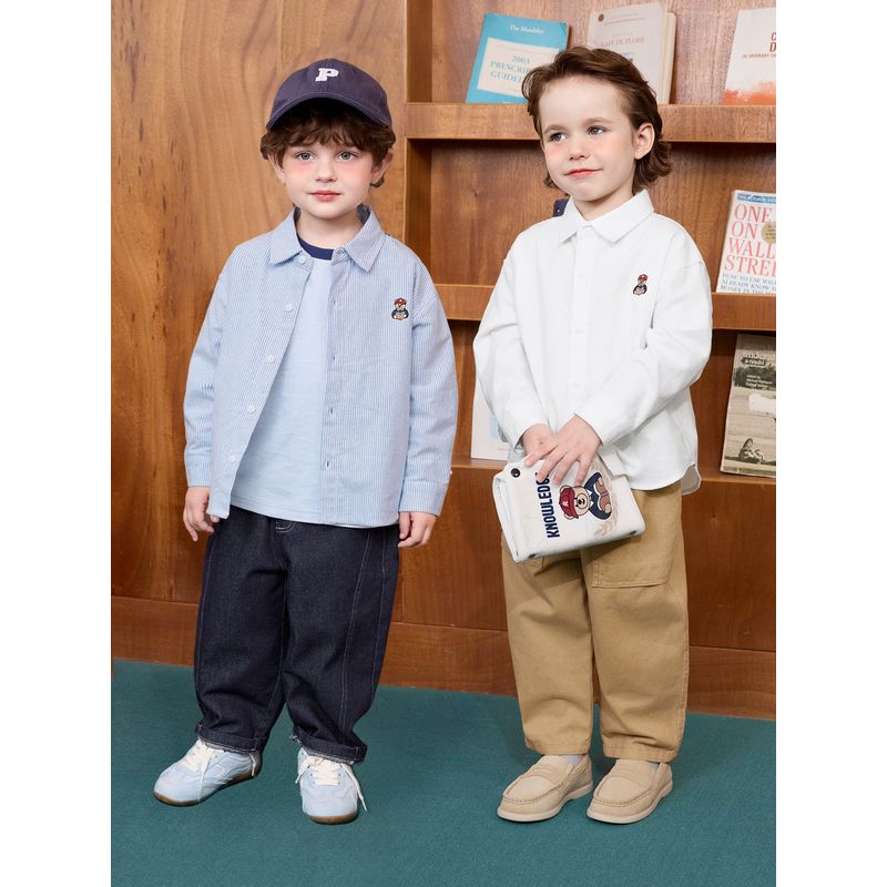Right European Boys' Bear Series Academy Style Long-Sleeve Shirt 2026 Spring and Autumn New Children's Clothing Baby Top Trendy