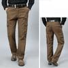 Men's Plus Size Loose Straight Pants Multi-Pocket Casual Cargo Long Pants Four Seasons Pure Cotton Mid-Waist Deep Crotch Middle-Aged and Elderly