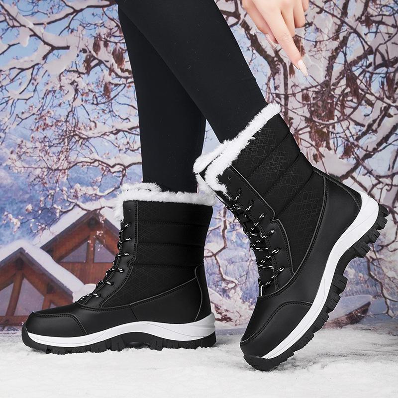 Women's Outdoor Long Winter Boots, Thick Velvet Lining, Warm Plus Size 42 Snow Footwear