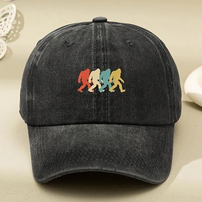 Colorful Sasquatch Print WomenS Washed Distressed Printed Hat Vintage Style Dad HatAppropriate for Any Season