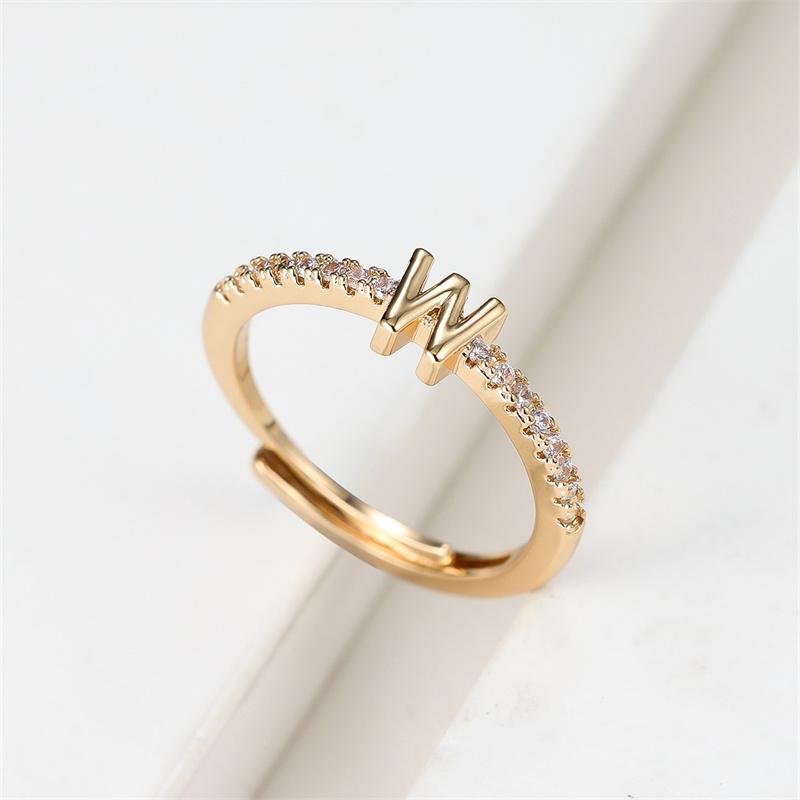 1 ks Zlatá barva 26 anglických písmen CZ Zirkonové otevírací prsteny Nastavitelné prsteny Šperky
