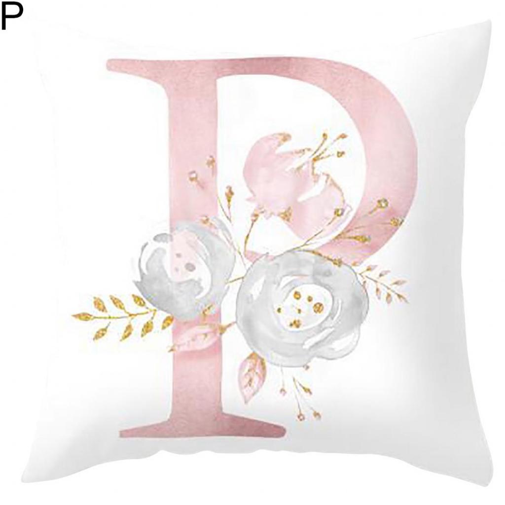 Orion English Alphabet Floral Print Pillow Case Waist Cushion Cover Wedding Bed Decor