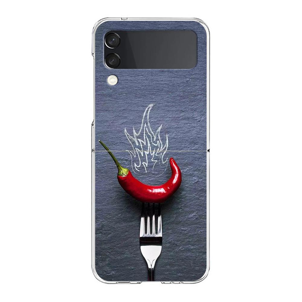 Phone Cover For Samsung Galaxy Z Flip 6 5 4 Case Transparent For Samsung Z Flip 3 Hard PC Foldable Shell Chili Red Capas Bags