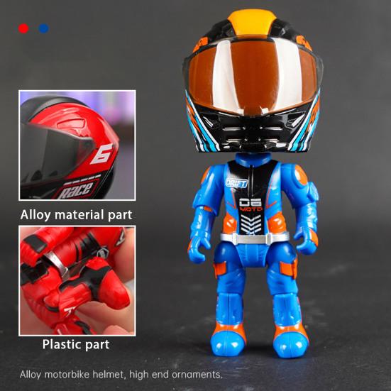 Transforming Motorcycle Rider Figurine Deformable Helmet Racing Driver Action Figure with Movable Joints Desktop Decoration Ornament
