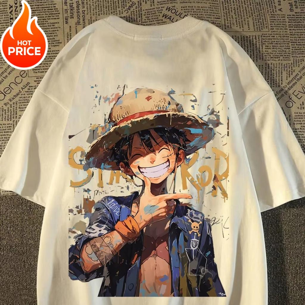 Summer TShirt One Piece Luffy Harajuku Unisexs Cotton Fitness Vintage Streetwear Oversized Womens ShortSleeve Casual Y2K Top