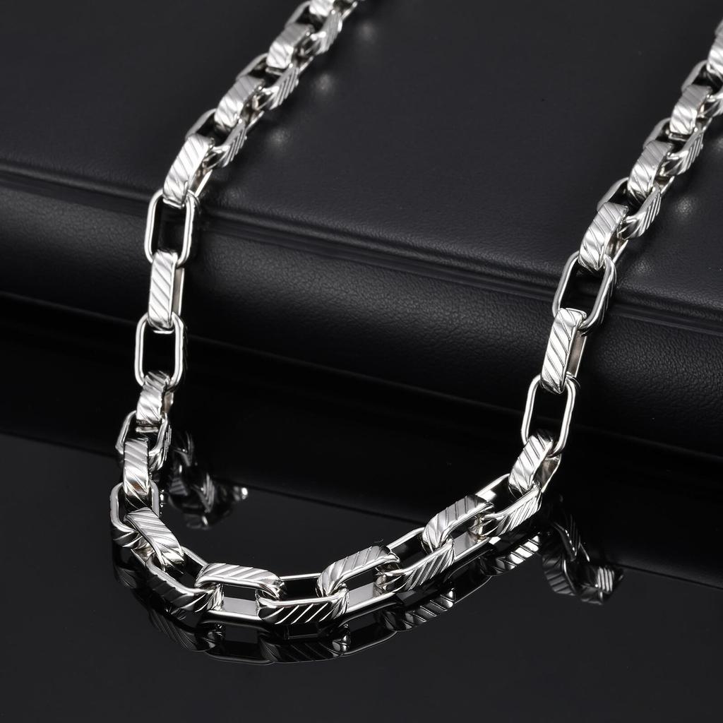Chunky Embossed Chain Necklaces for Men Boys,Never Fade Stainless Steel Rectangle Chain Collar,Rock Punk Jewelry Gifts
