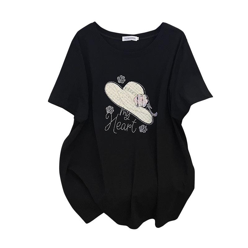 Women's Plus Size Short-Sleeve Mid-Length Round Neck Slimming T-Shirt (200/300/350 Jin)