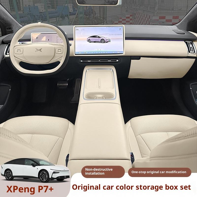 For Xpeng P7+ Car Interior Storage Box Set Qiyu Gray Color Interior Organizer Original Car Color TPE Slot Armrest Storage Box