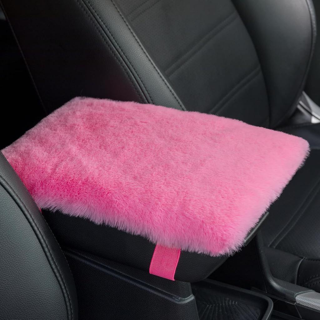 SEG Direct Car Center Console Cover Fluffy Fur Middle Armrest Cover Black