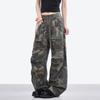 Trendy brand retro American camouflage overalls spring and autumn short sleeves loose straight pants street thin wide casual pants
