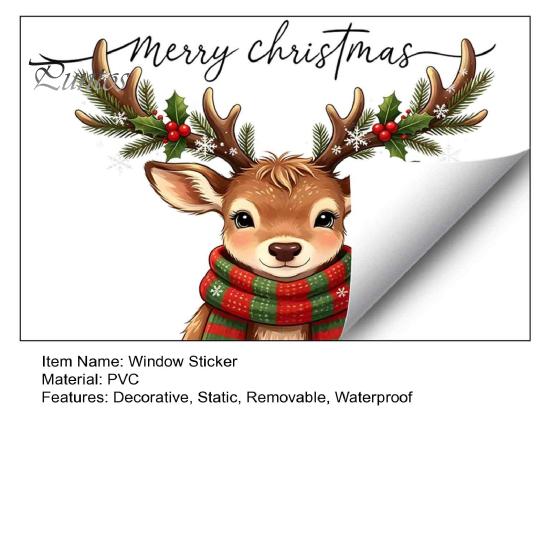 Removable Static Window Film Christmas Reindeer Stickers, PVC Waterproof Elk Cling for Holiday Gifts Friends Home Decoration, Cute Deer Wall