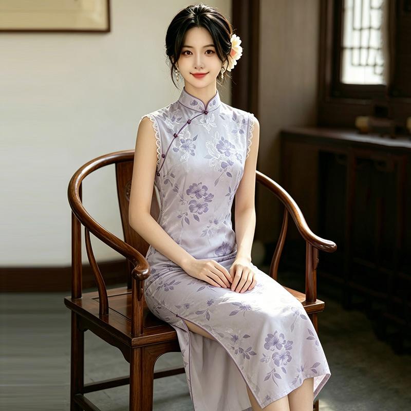 Sleeveless daily national style new Chinese style Suzhou long cheongsam improved young 1011 new women's high sense summer