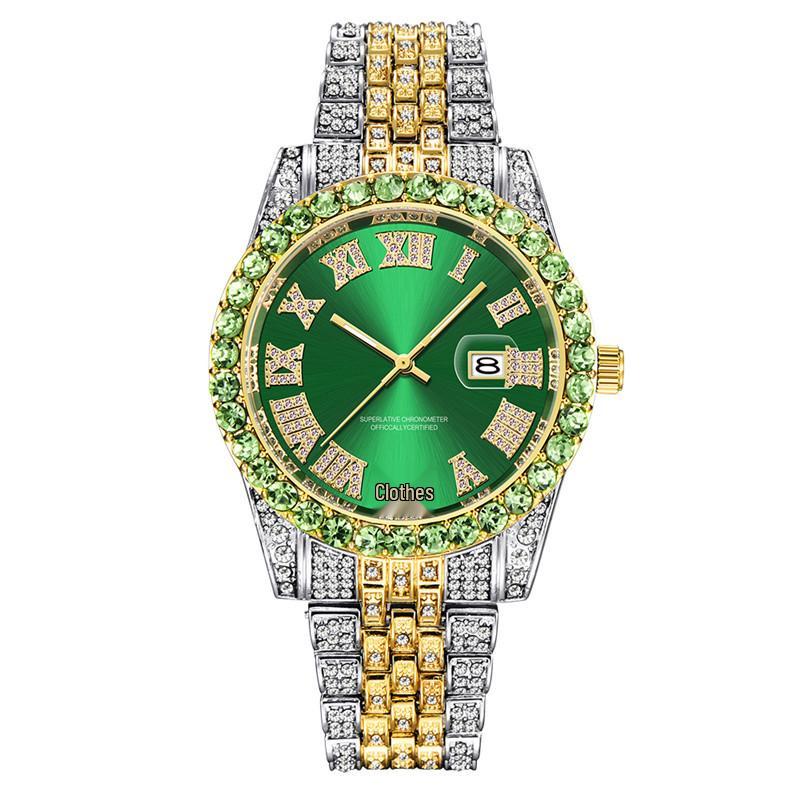 Huaqiangbei Men's Diamond-Studded Submariner Hip Hop Quartz Watch with Calendar