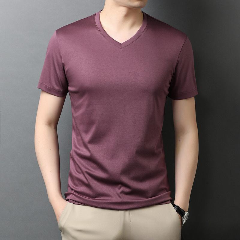 Summer New Casual Korean Style Short-Sleeved T-shirt Young Men's Thin Solid Color and V-neck Bottoming Polo Shirt Men's Clothing