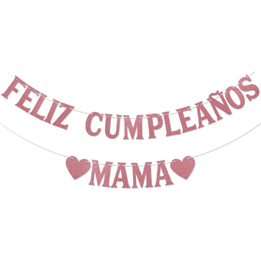 Feliz Cumpleaños Mama Banner - Spanish Happy Birthday Mom Banner, Mexican Fiesta Theme Mom' Birthday Mother's Day Party Decorations Rose Gold