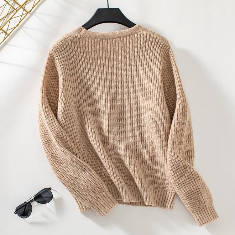 Høst Vinter Vintage Løs Langermet V-hals Genser Ensfarget Cardigan Strikkeplagg