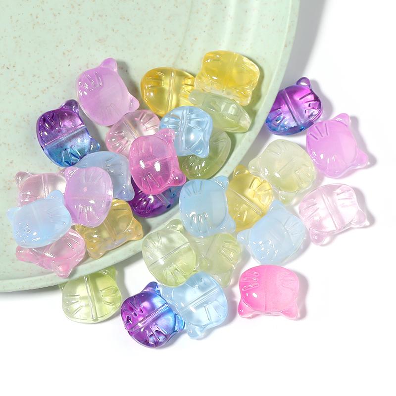 30Pcs Cat Head Glass Beads Cute Cartoon Kitten Lampwork Loose Bead for Jewelry Making Accessories DIY Bracelet Necklace Pendant