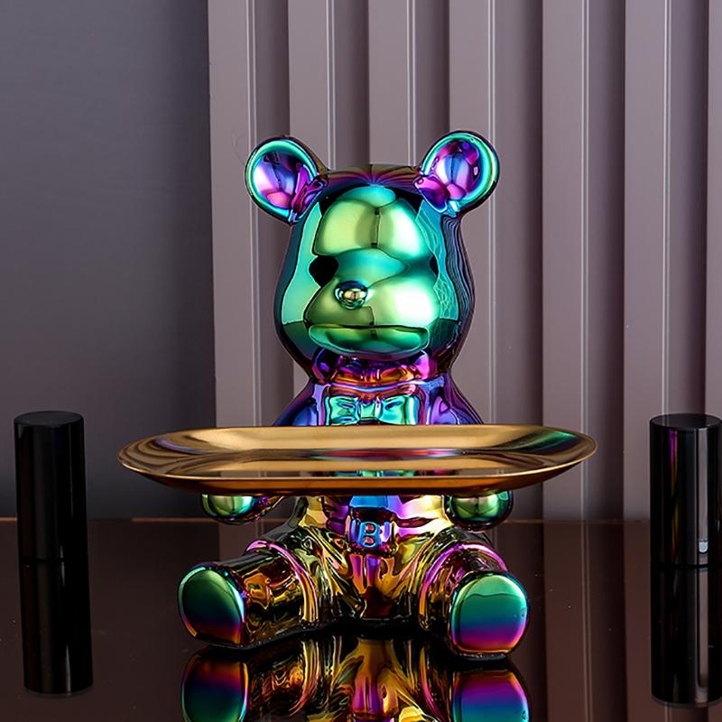 Ceramic Colorful Plating Bear Storage Box Home Living New Room Desktop Storage Tray Decorative Statue Money Box Ornaments