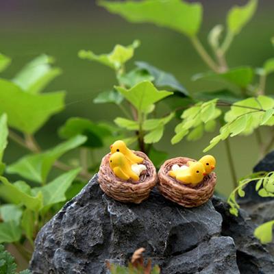 2Pcs Mini Birds with Nest Garden Resin Art Craft Home Decor Desktop Ornament