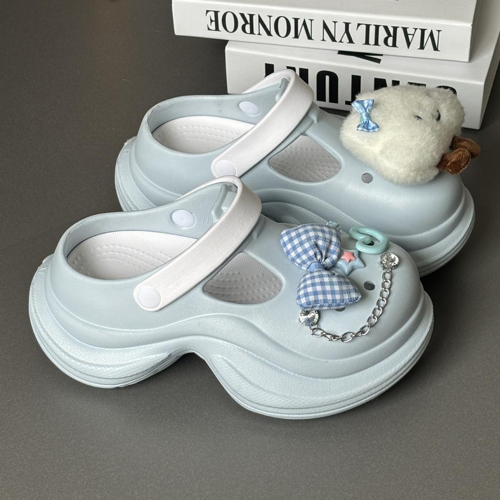 Height-increasing thick-soled hole shoes for women, non-smelly feet, non-slip beach bag head slippers, fashionable versatile cool slippers