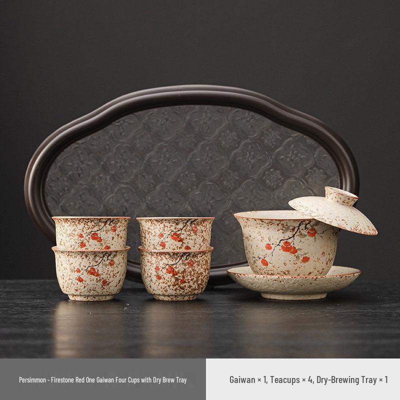 Firestone Gaiwan Tea Set: High-End Ceramic Teapot, Teacup, Handle Kettle for Home or Office Tea Brewing.