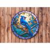 Faux Stained Glass Metal Sign Blue Jay Wreath Vintage Wall Art Home Decor Farmhouse Window